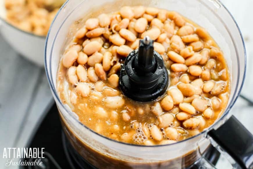 homemade refried beans in a food processor