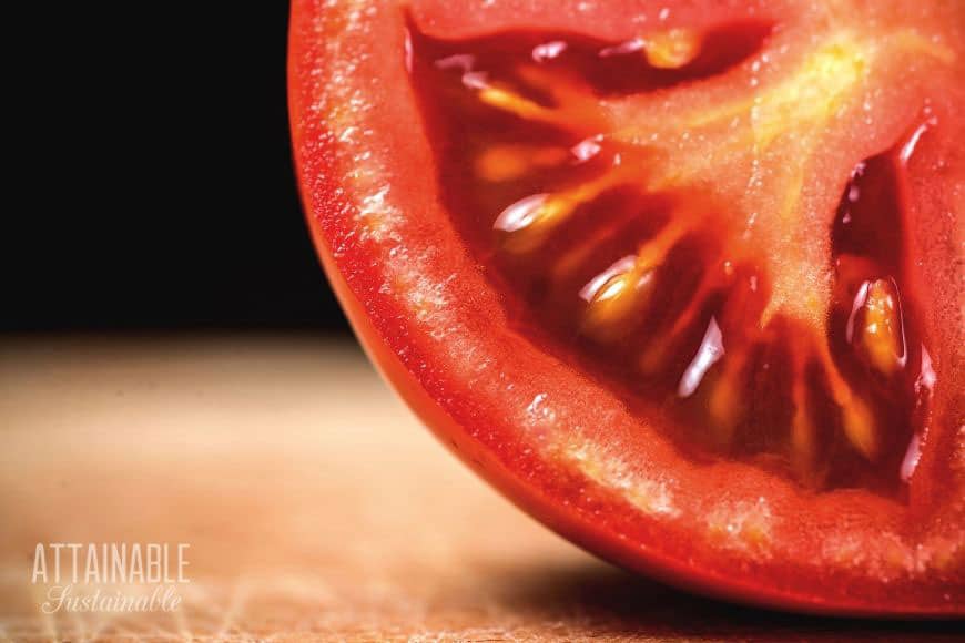 a close up of a tomato cut in half