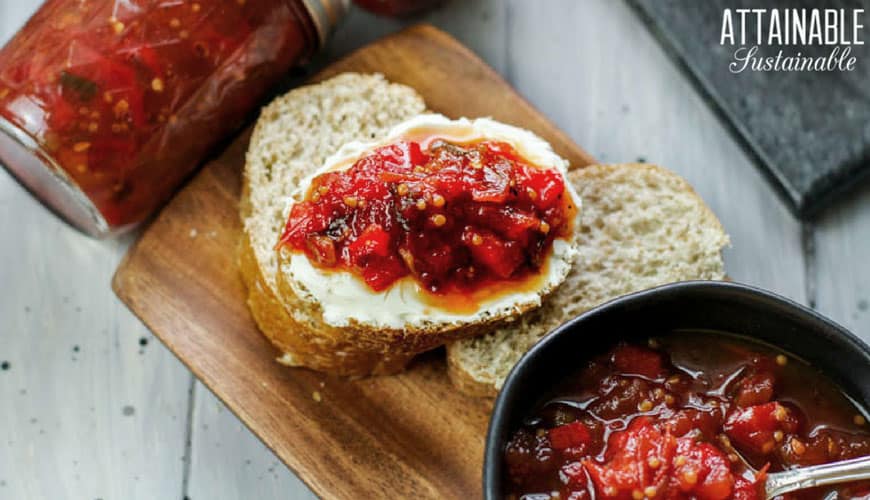 chutney served on sliced baguette bread