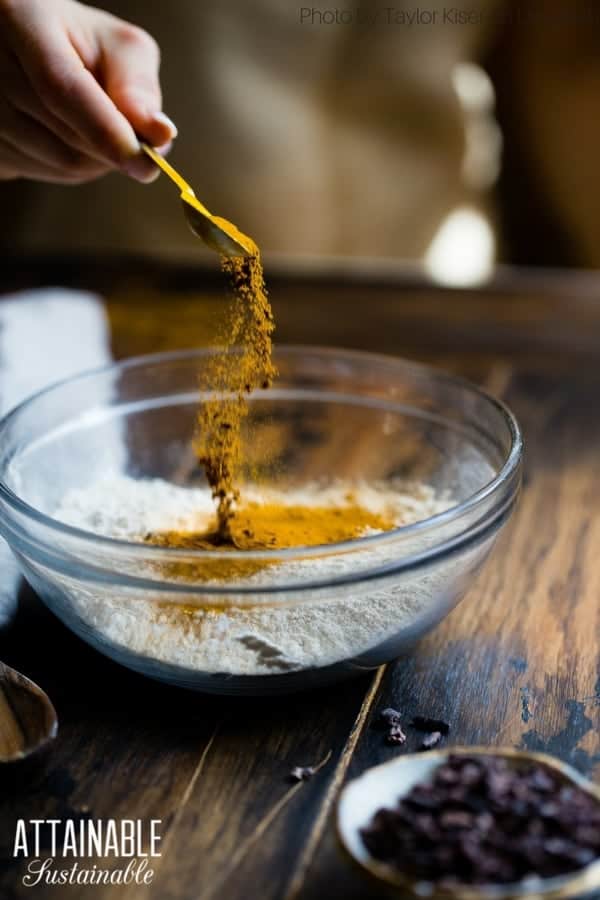 mixing dry ingredients in a glass bowl - cooking basics!