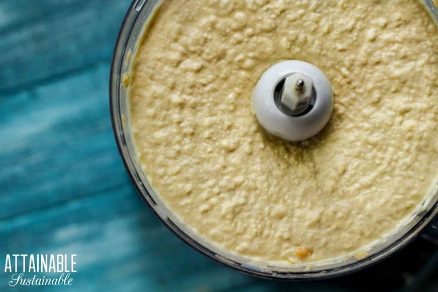 easy homemade hummus in a food processor, ready to eat