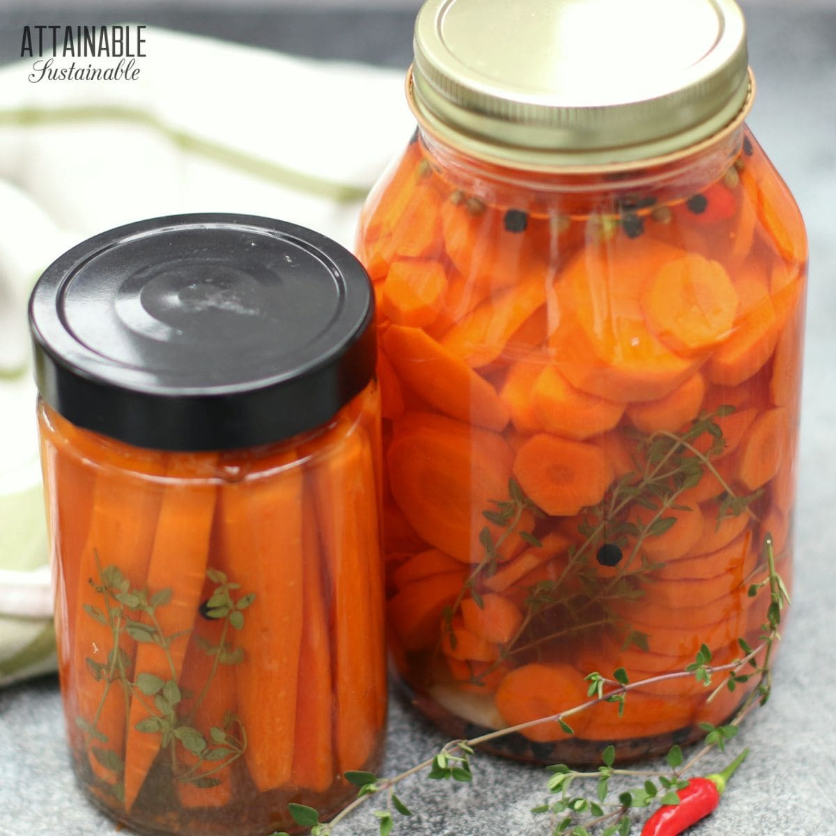 jars of bright orange pickled carrots.
