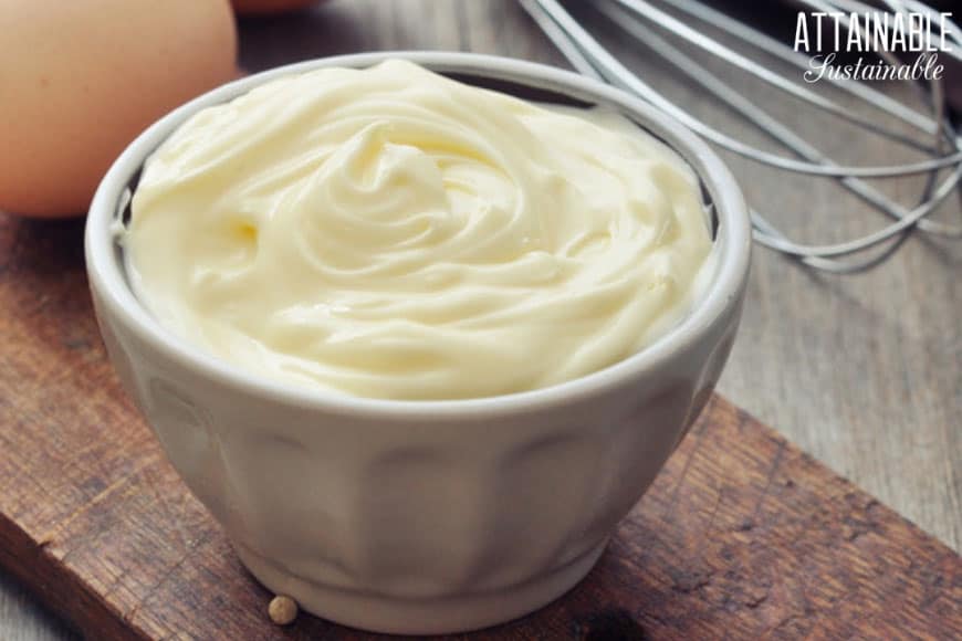 homemade mayonnaise in a white bowl