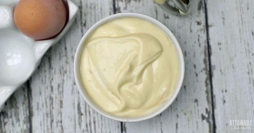 bowl of mayonnaise from above