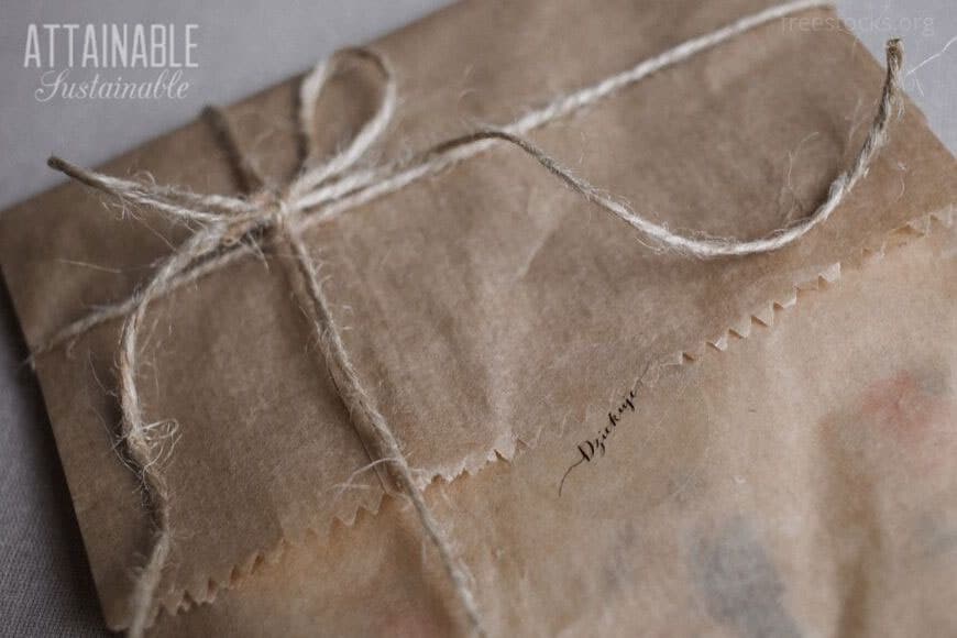 brown paper wrapping with a tie makes eco friendly packaging easy