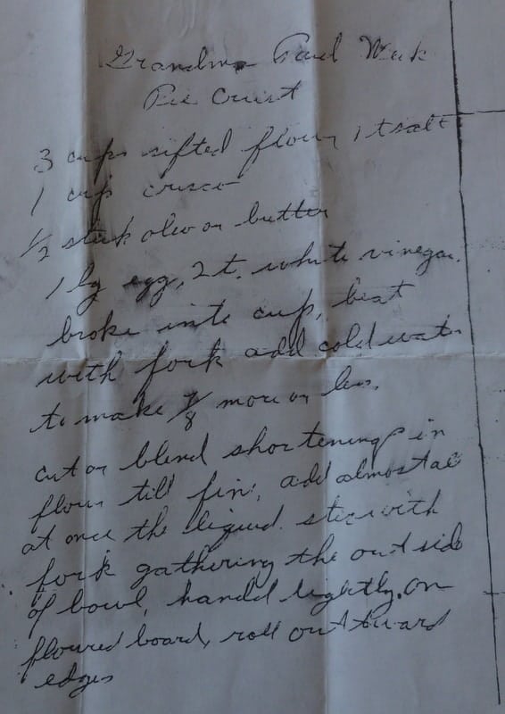 Grandma's pie recipe.