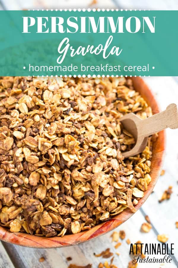 healthy homemade granola in a wooden bowl