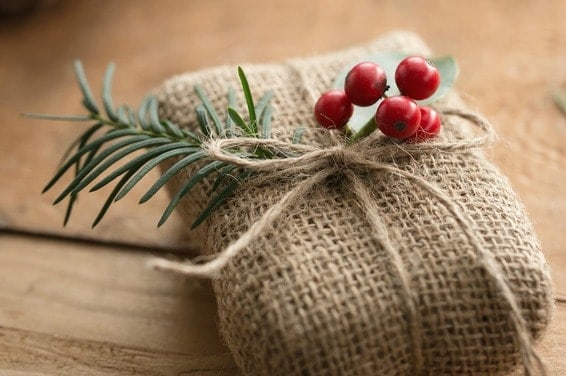 burlap wrapped gift for eco friendly gift ideas