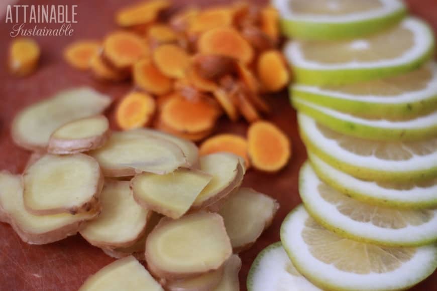 slices of turmeric, ginger and lemon