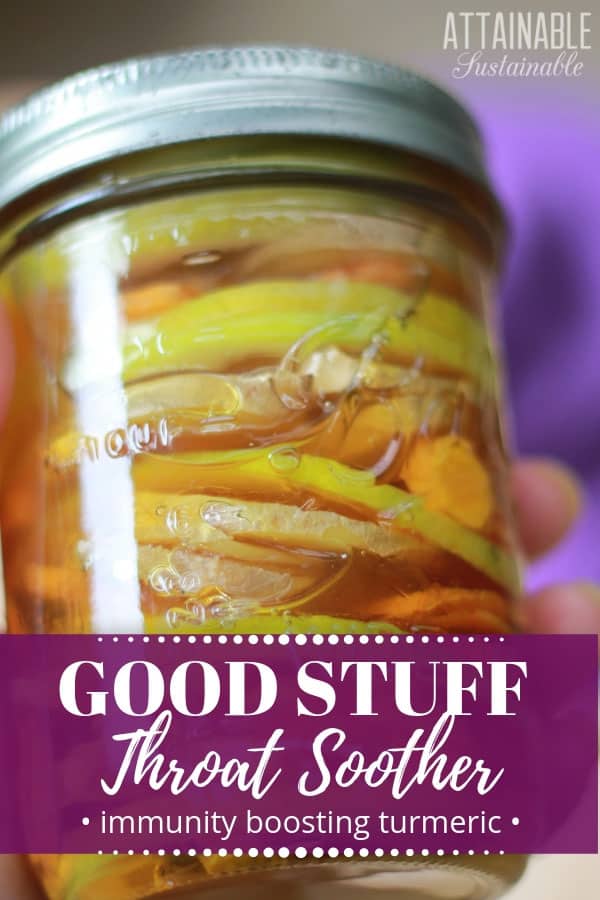 Made with honey, immunity boosting turmeric, lemon, and ginger, this natural sore throat soother is a cure for what ails you when cold & flu season arrives. #health #natural