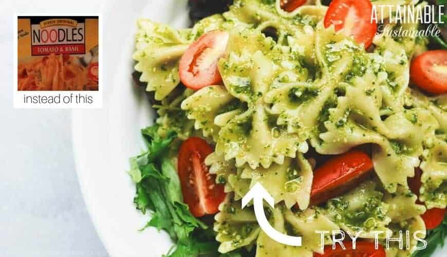 homemade recipe for bowtie pasta in pesto