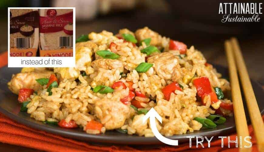 fried rice on plate with chopsticks