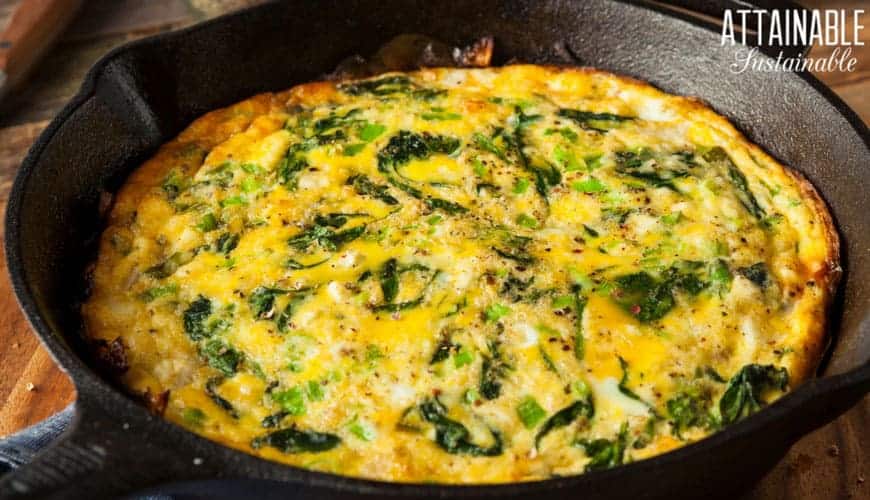 egg frittata in a cast iron skillet