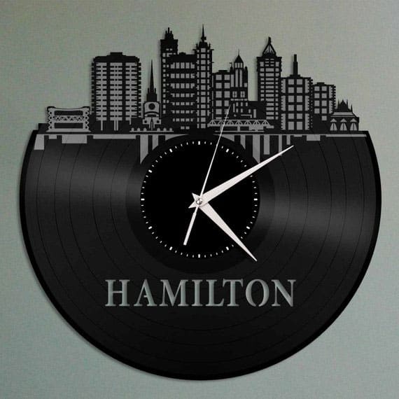 vinyl record album cut into skyline shape