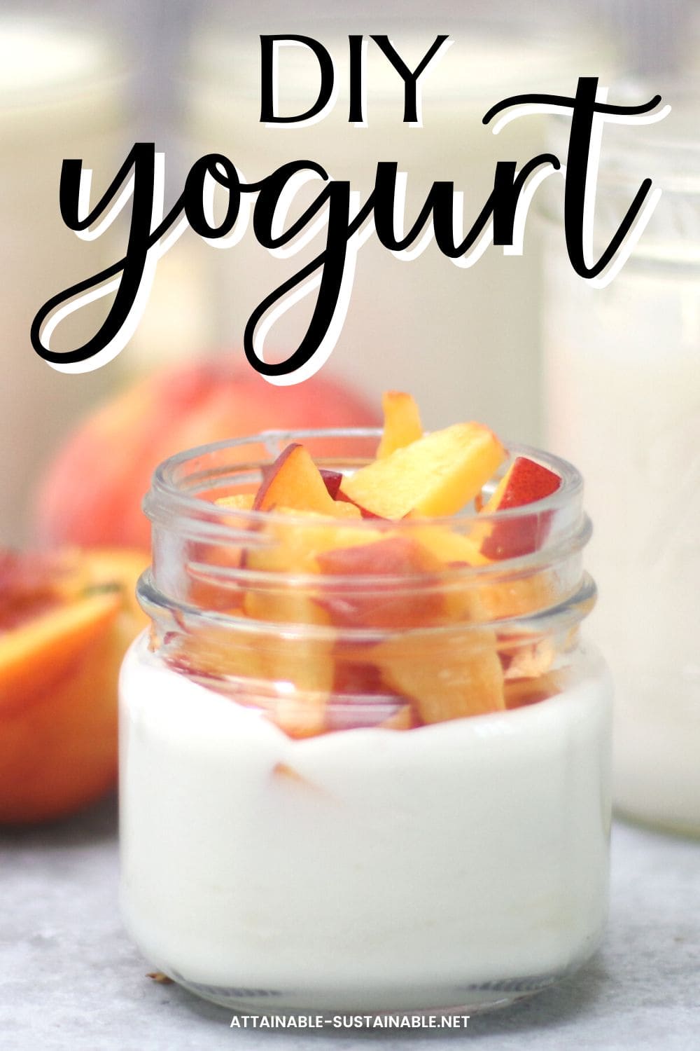 vanilla yogurt topped with peaches.