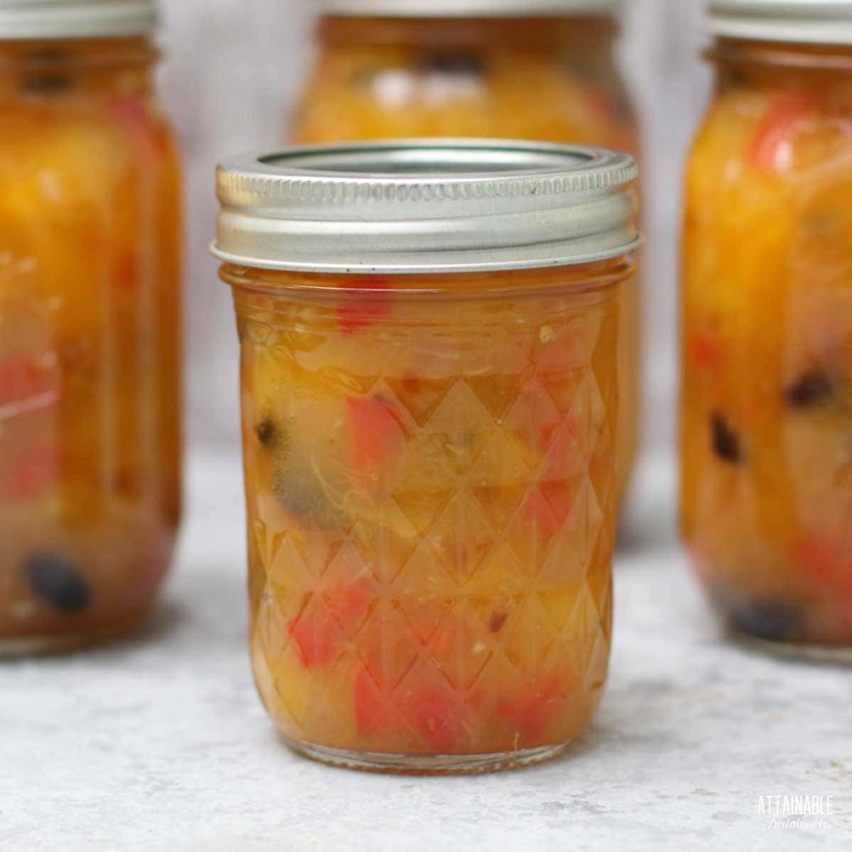 mango chutney in several jars.