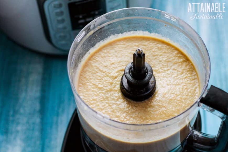 Instant Pot refried beans, after blending in a food processor bowl