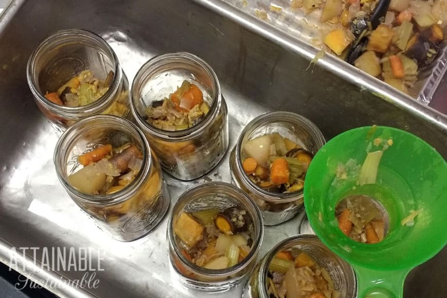 vegetables in canning jars from above