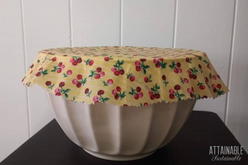 yellow beeswax wraps on a white bowl