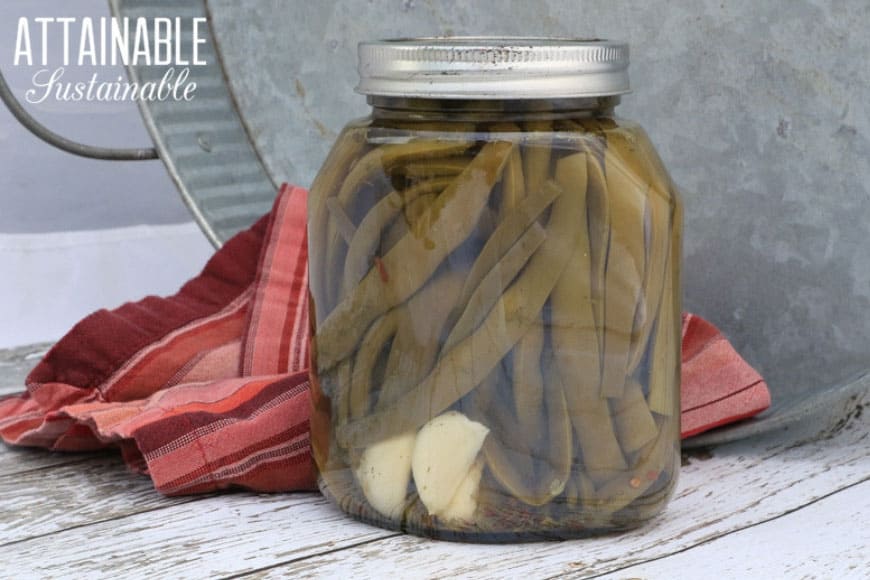 dilly green beans in a glass jar