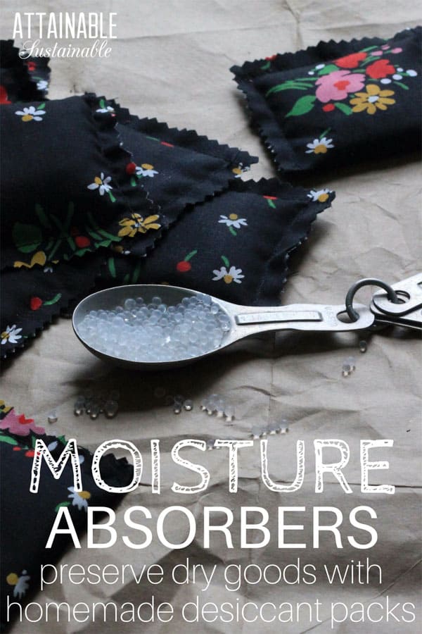 Buying food in bulk is a great way to save money. These homemade desiccant packs are a great way to preserve the quality of dry goods. Food that's compromised by moisture is a waste of money. Storing food with these homemade desiccant packs can prevent that damage from happening and keep your supplies safe. #foodstorage #preservation #homestead