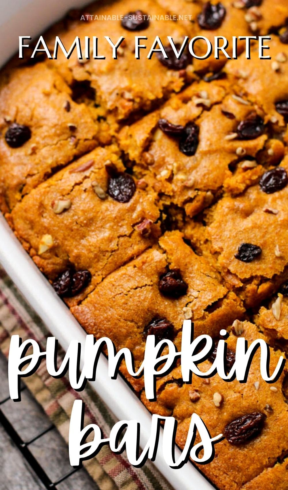 pumpkin bars cut in a white pan