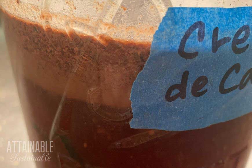 layer of cacao in a glass jar