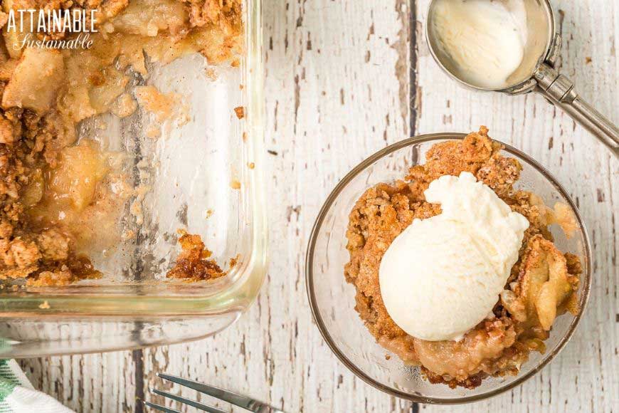 baking dish and bowl with cobbler