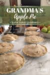 7 apple pies on a white countertop