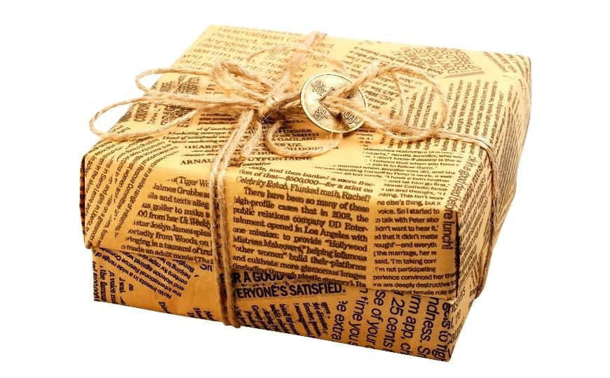 box wrapped with newspaper