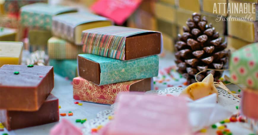 homemade soap wrapped in bright paper