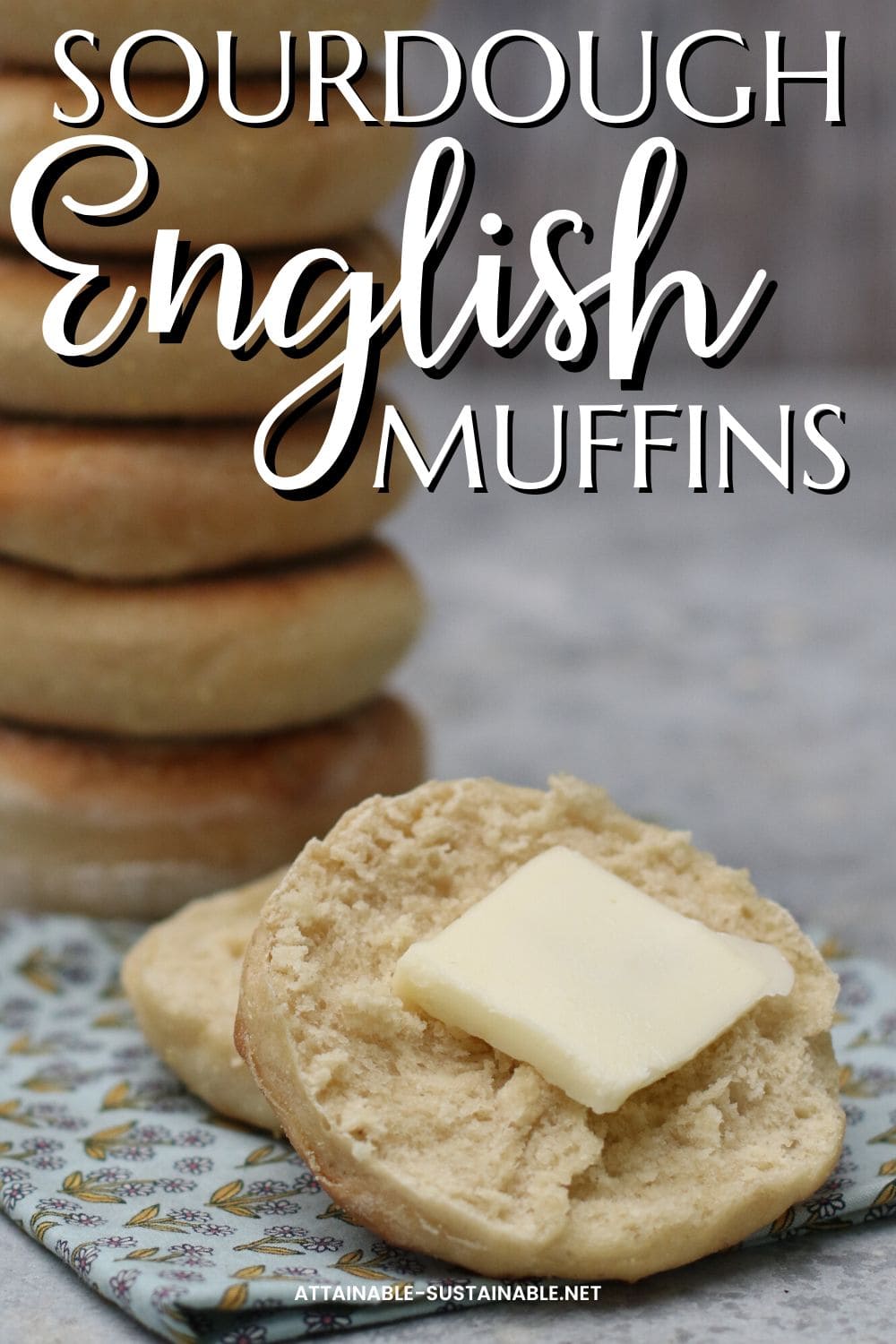 cut in half english muffin with a pat of butter.