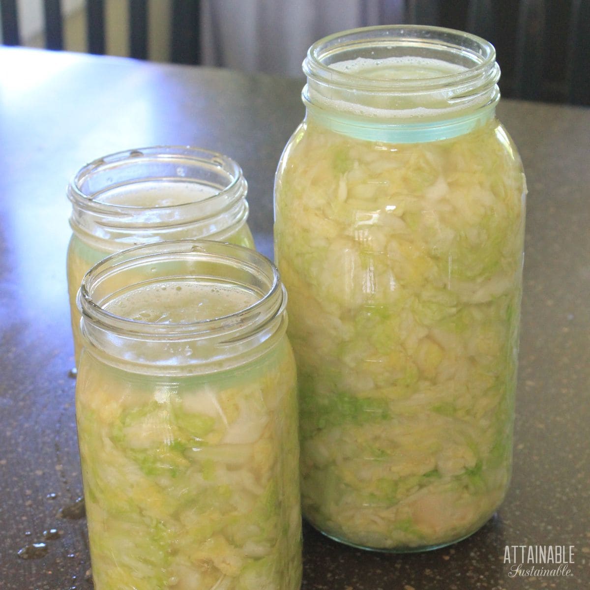 3 jars of green sauerkraut.