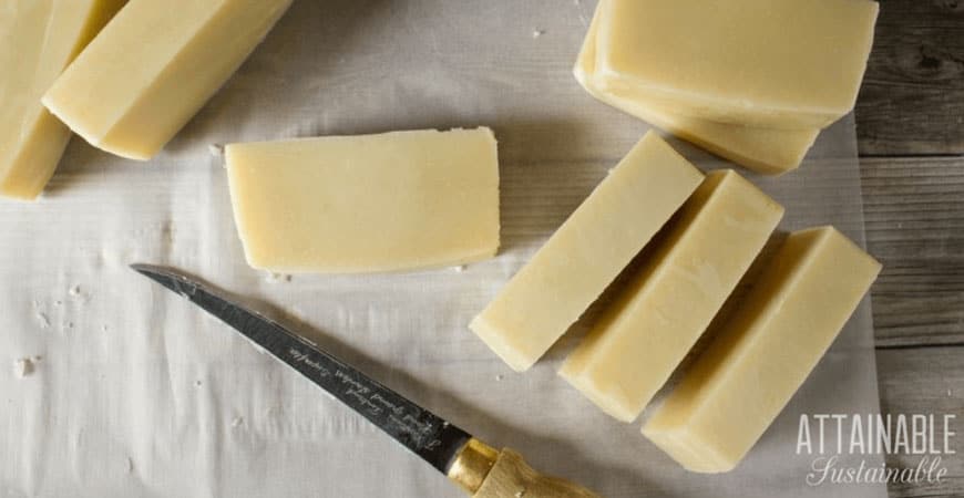 making soap -- slicing it with knife