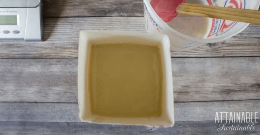 soap in a milk carton mold from above.