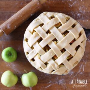 lattice top apple pie before baking.