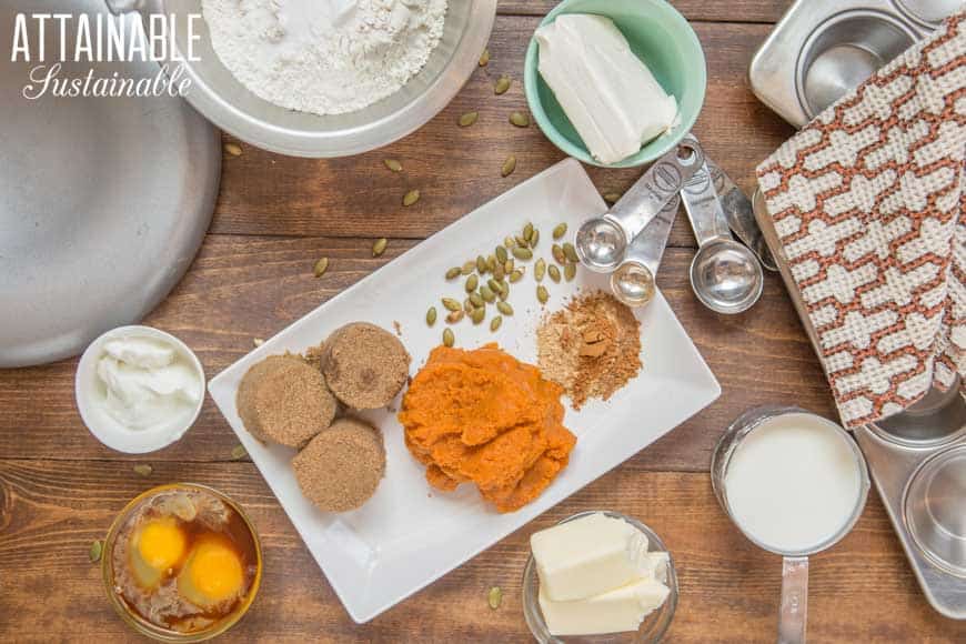 ingredients for pumpkin cheesecake muffins