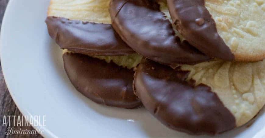 homemade cookies with embossed rolling pin design chocolate dipped