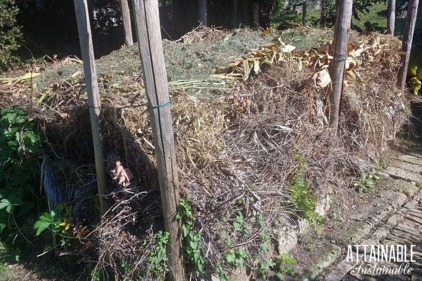 compost pile, with lots of brown rotted waste