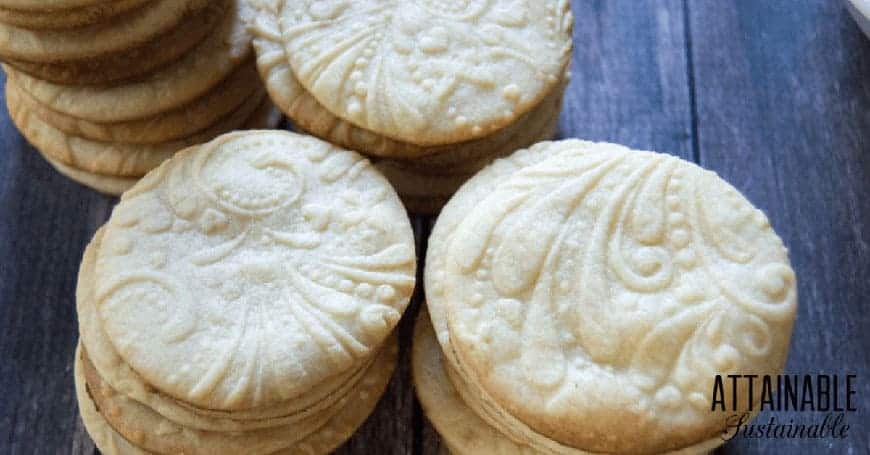 round sugar cookies with embossed rolling pin design