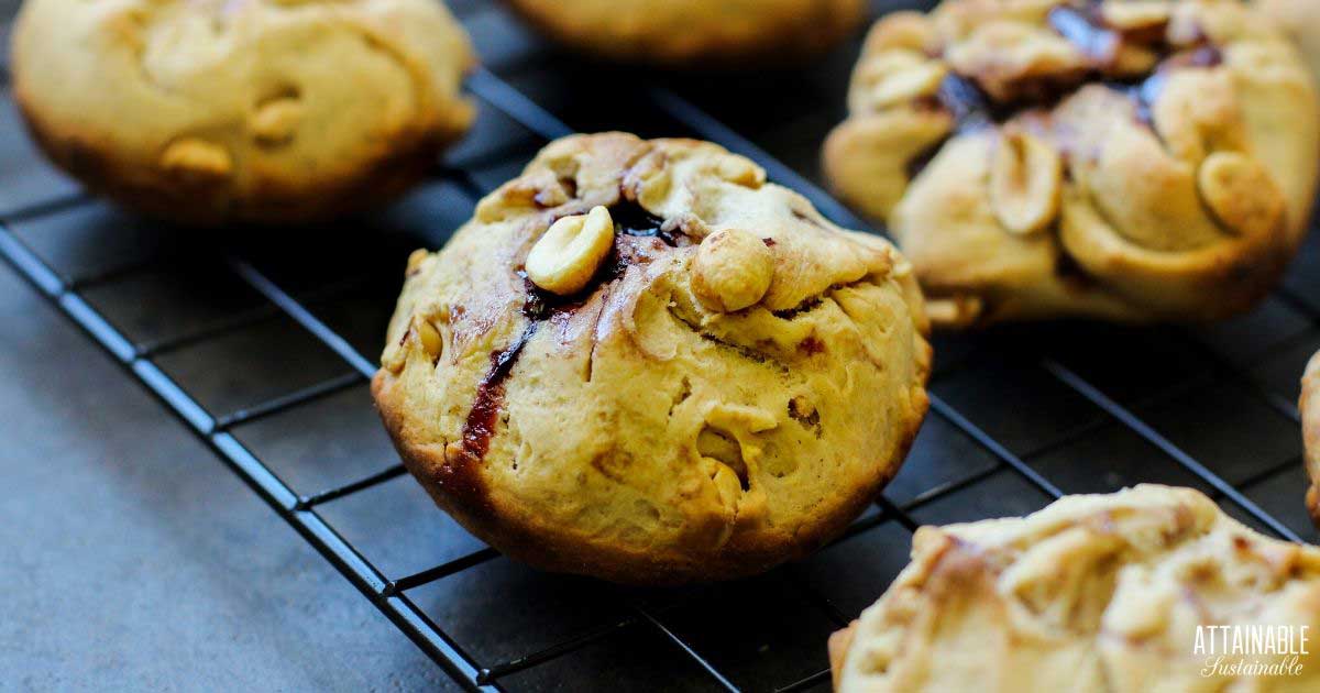 pB&J muffins on a wire rack