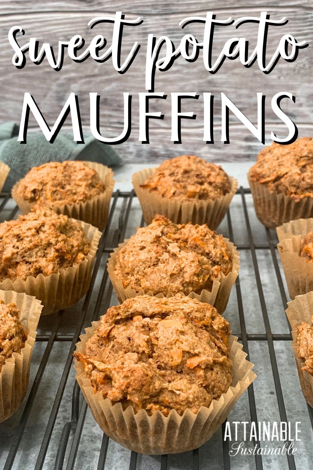 sweet potato muffins on a cooling rack.