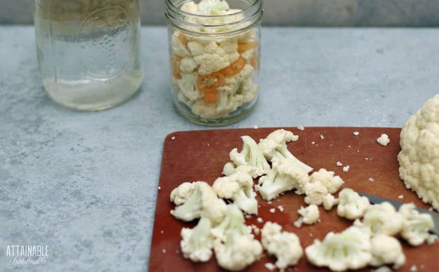 cauliflower on a cutting board