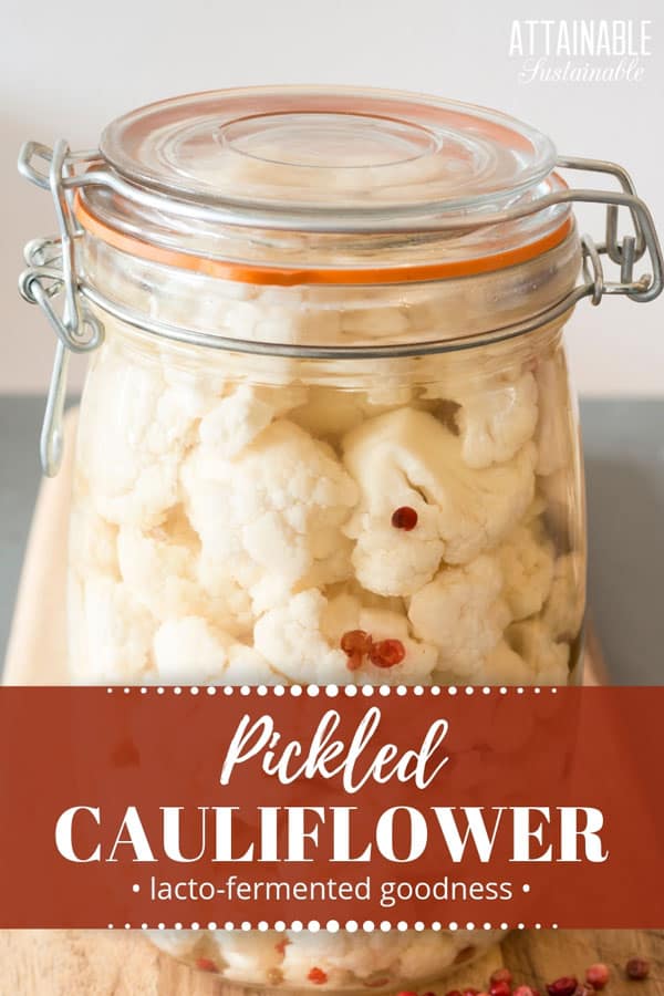 This lacto-fermented cauliflower recipe results in tasty, crunchy florets packed with probiotics. It's a new fave for this pickled cauliflower lover! lacto-fermented cauliflower