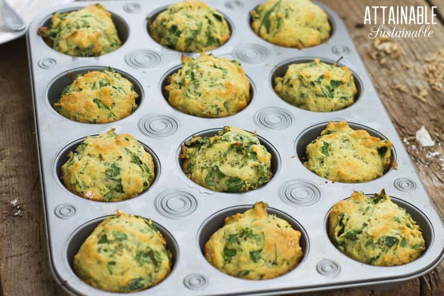 savory muffins with kale in a muffin tin