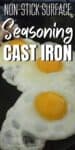 fried eggs in a cast iron pan