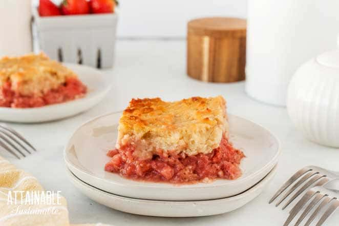 piece of strawberry cobbler on a white plate