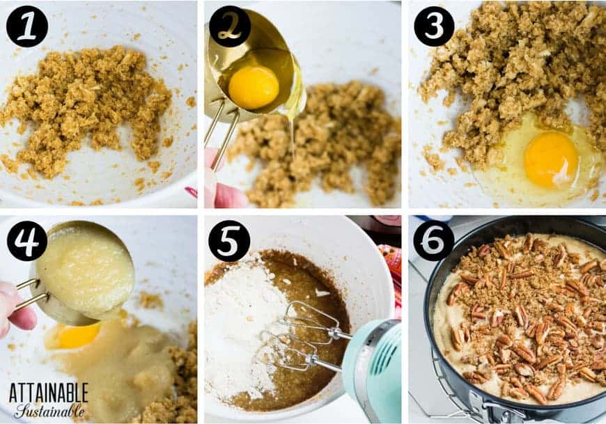 6 panel process shots: making an apple spice cake