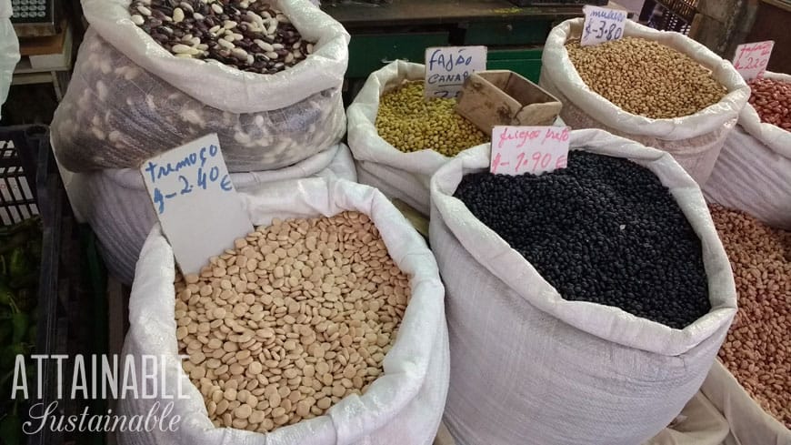 dry legumes in white sacks