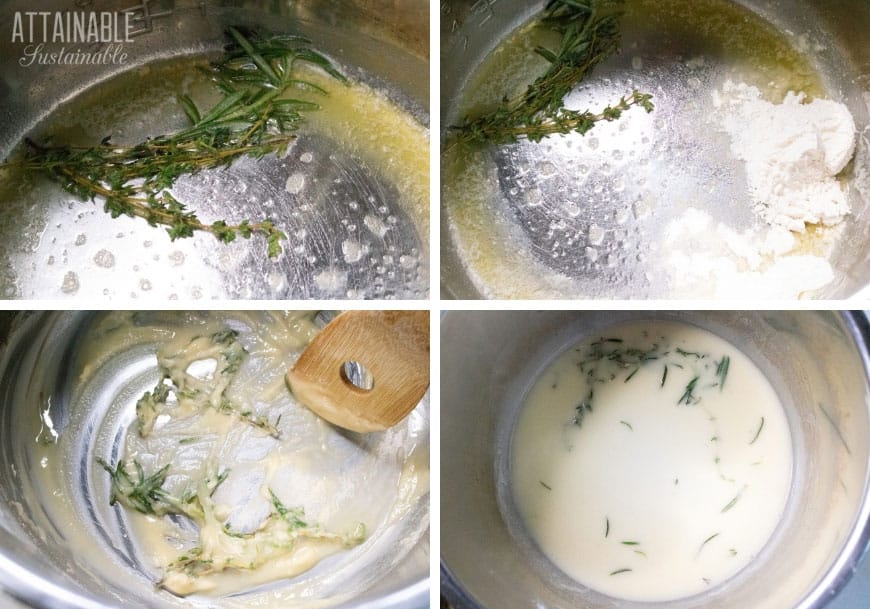 close up of ingredients -- herbs and flour -- in an instant pot (process photos)